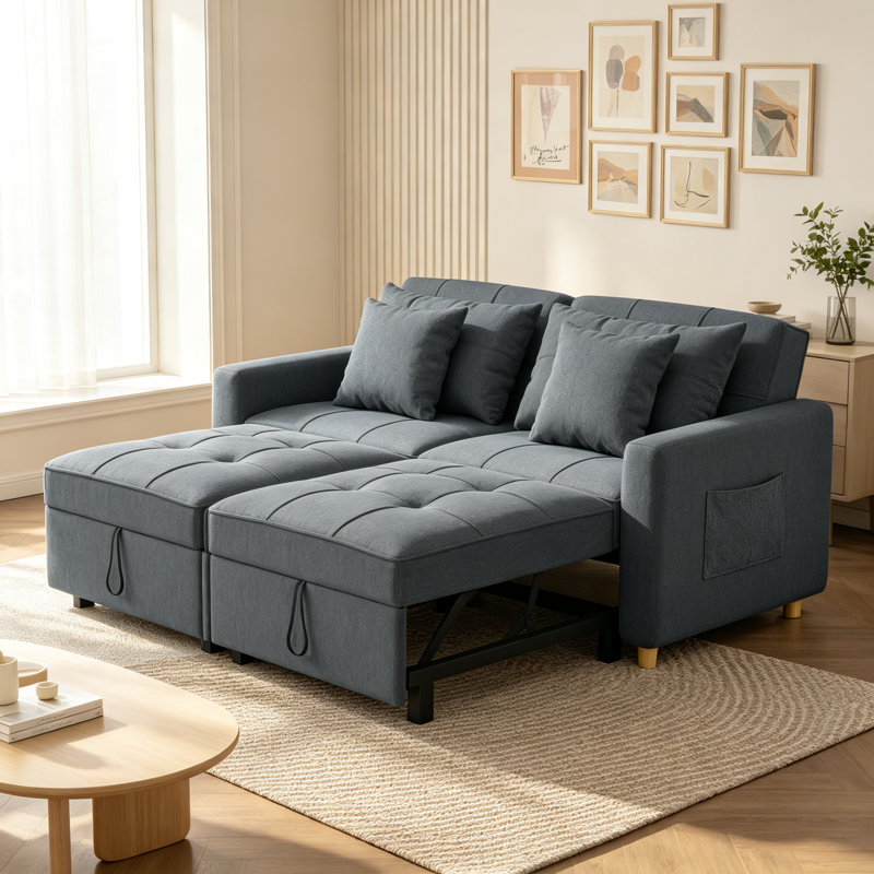 2 Seater Linen Sofa Bed, Dark Grey