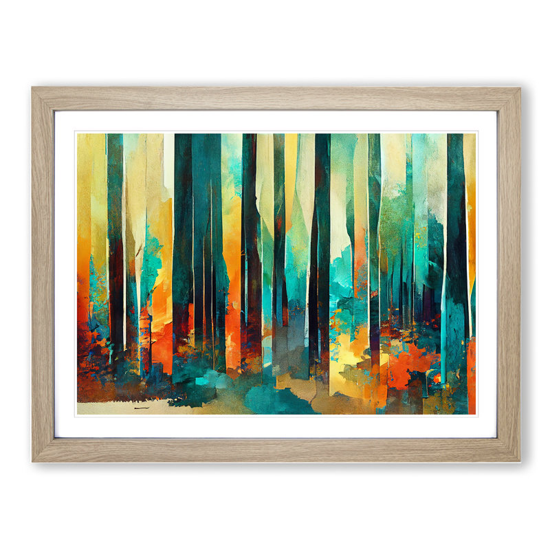 Captivating Abstract Forest Vol.2 - Picture Frame Print, 46cm H x 64cm W x 2cm D, Oak
