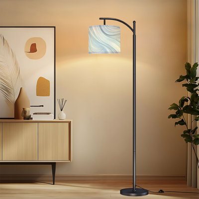 Lampe sur pied à arc avec abat-jour réglable doux bleu blanc abstrait tourbillon fluide lampe sur pied d'été moderne 3 températures de couleur à haut gradateur avec interrupteur au pied pour la chambre à coucher