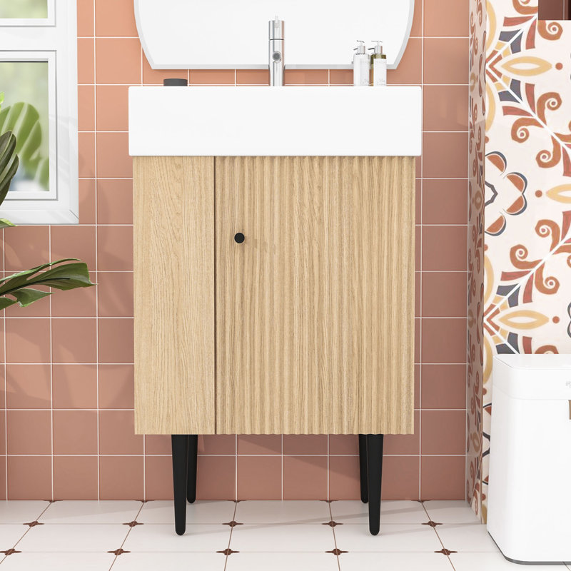 Bathroom Vanity with Ceramic Sink and Left-Side Storage