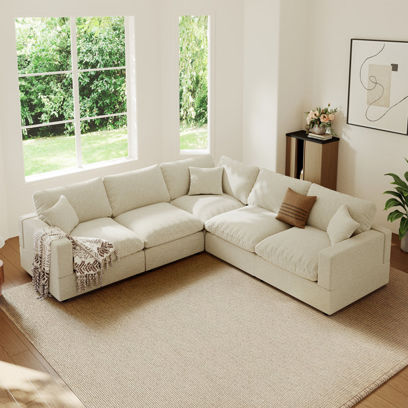 Canapé rembourré, canapé modulaire Cloud Couch pour salon, chambre à coucher, Mélange de lin beige