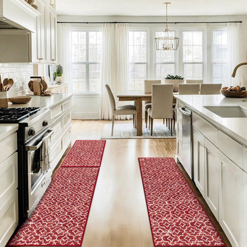 Machine Washable Non-Slip Kitchen Mat, Red
