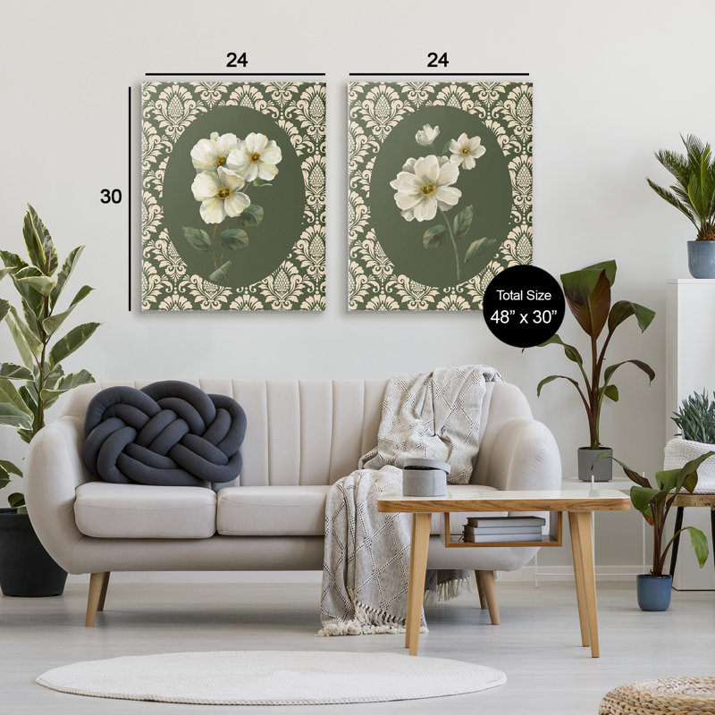 Ensemble de 2 toiles Fancy Lace White Florals, design par Nan, H 30 po x l 24 po