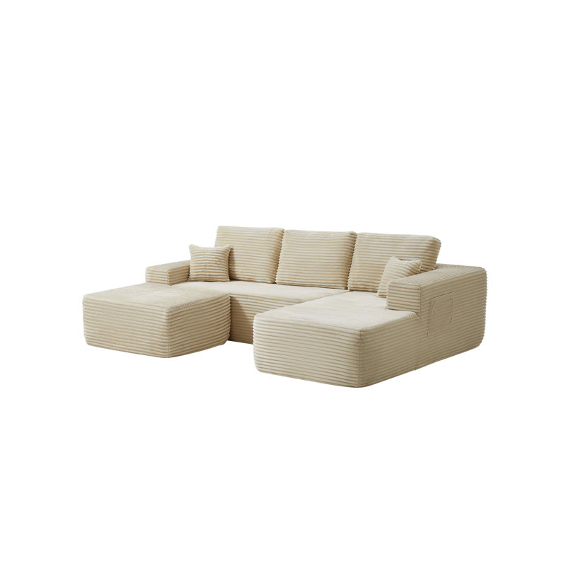 104''Cloud Sectional Couch With U-Shaped Chaise, Right Hand Facing, Beige Fabric