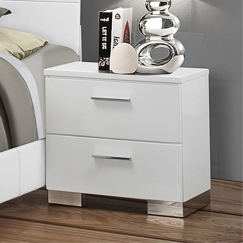 Table de chevet 2 tiroirs au fini blanc ultrabrillant