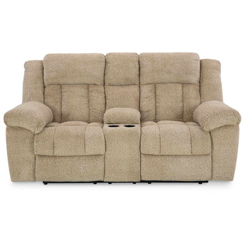 Gwendolyne 80'' Upholstered Power Reclining Loveseat, Brown Polyester