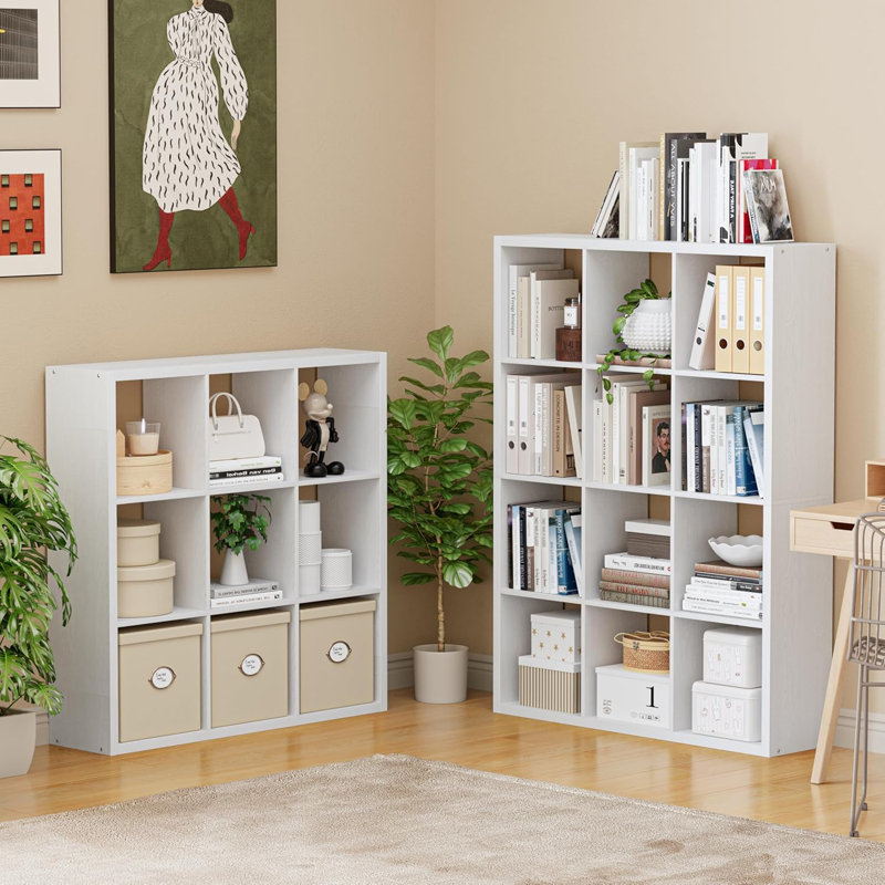 9-Cube Bookcases, Wooden Storage Organizer Bookcase, Display Shelf for Living Room Bedroom Office, White
