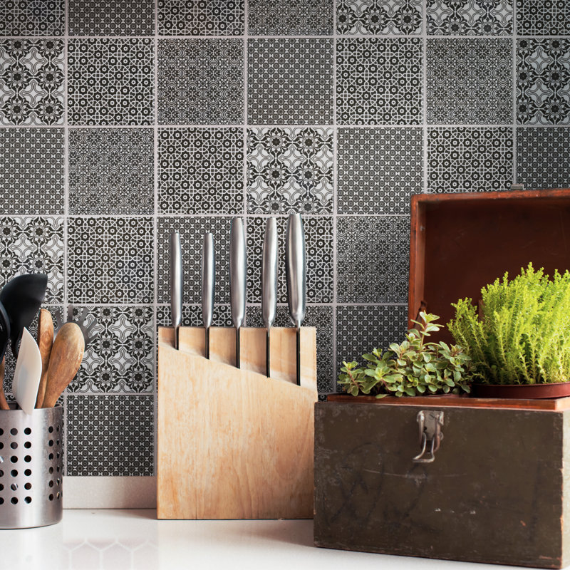 Classico 4" x 4" Porcelain Grid Mosaic Wall & Floor Tile, Black