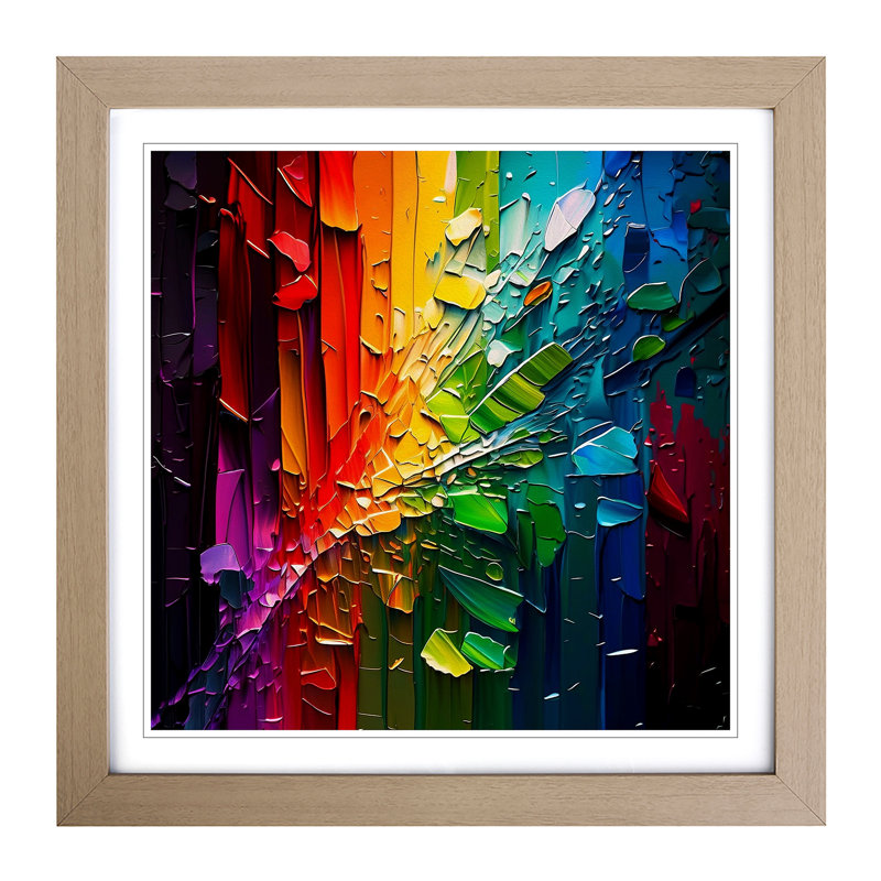 Rainbow Palette Knife No.1 - Single Picture Frame Print on Wood, Oak