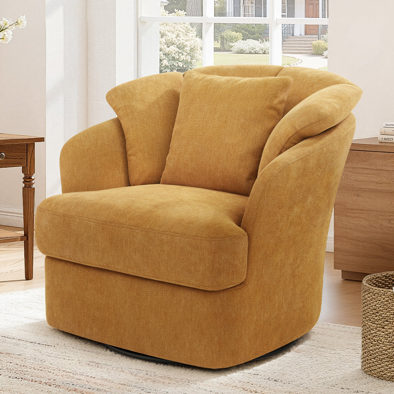 Meryl 32'' Wide Upholstered Swivel Barrel Chair, Yellow