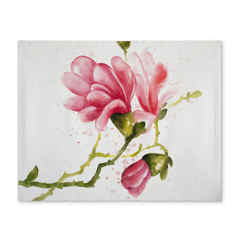 Napperon romantique rose avec fleurs de magnolia | Décoration de chambre à coucher
