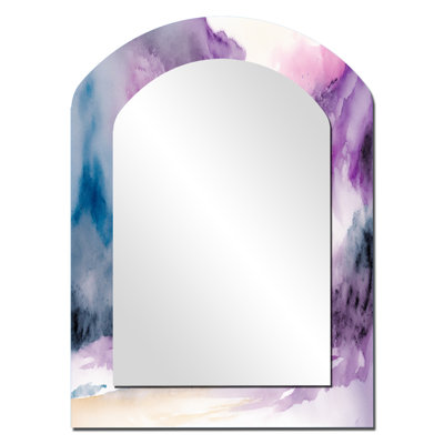 Violet Storm At The Horizon II - Liquid Ink Arch Large Mirror, Modern Asymmetrical Unique Wall Mirror Decor, Printed Metal Art