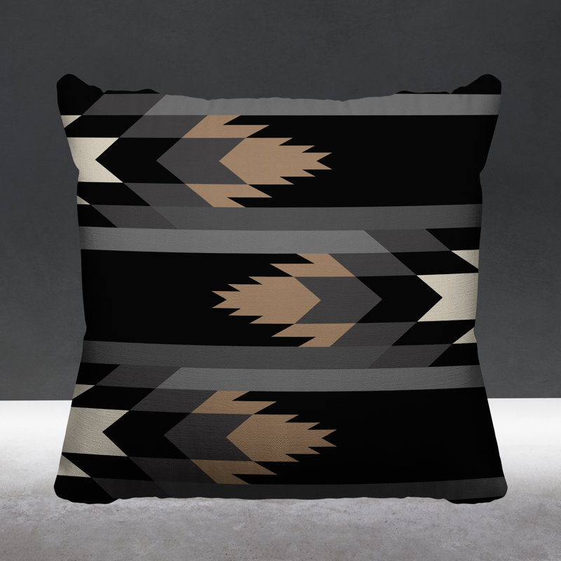 Coussin intérieur / extérieur Lansa Southwestern, L 17 po x H 17 po, Noir