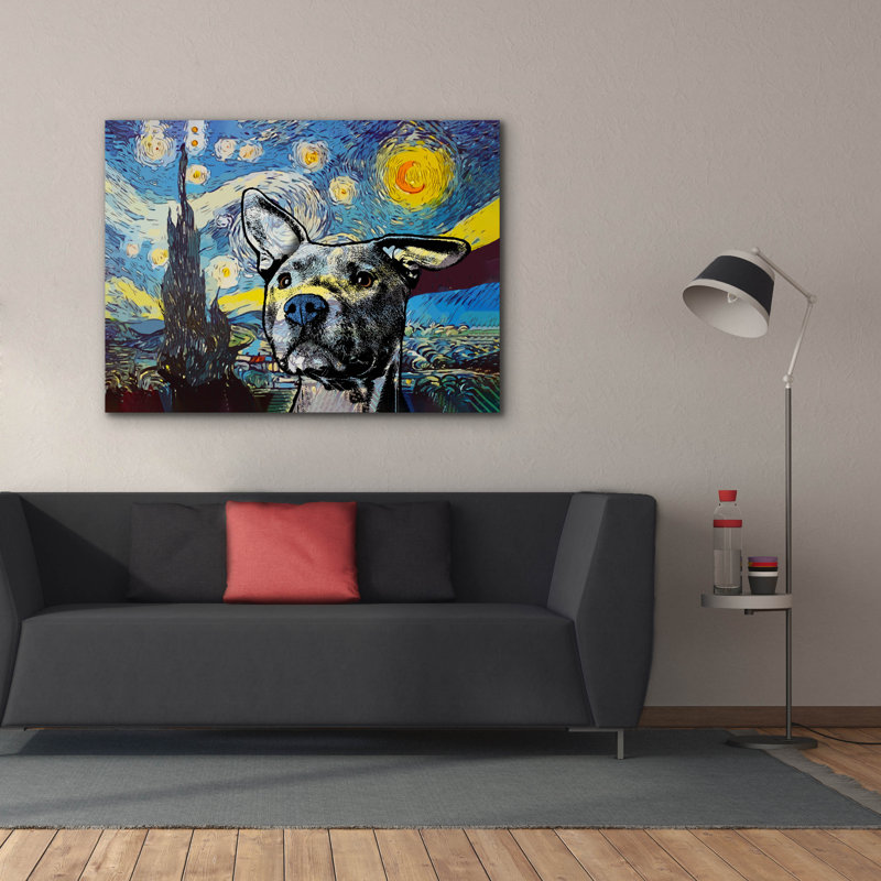 «Starry Pittie» par Dean Russo, art mural sur toile, H 40 po x l 54 po x P 1,5 po