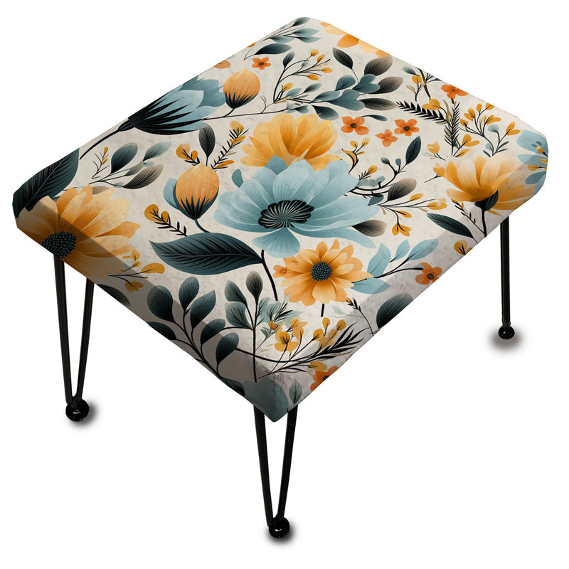 Beige And Blue Geometric Beige Floral Beauty - Floral Rectangle Ottoman