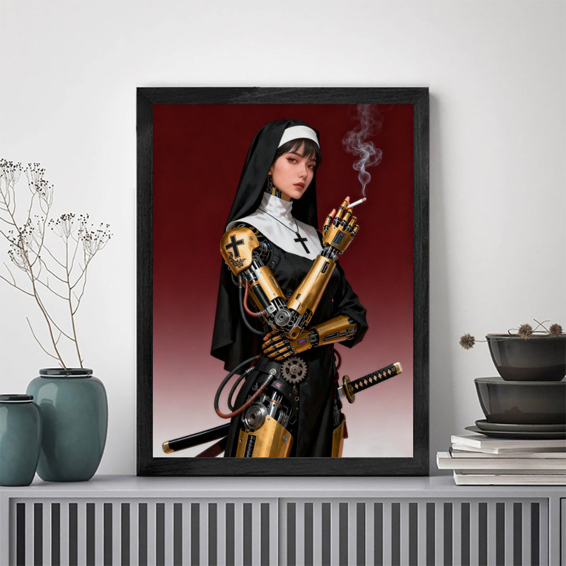 Reproduction d'art encadré noir rétro style gothique, H 37 po x l 25 po