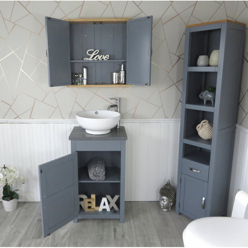 Scurlock 515mm Single Bathroom Vanity with Vessel Stone Basin, Grey Quartz, Grey