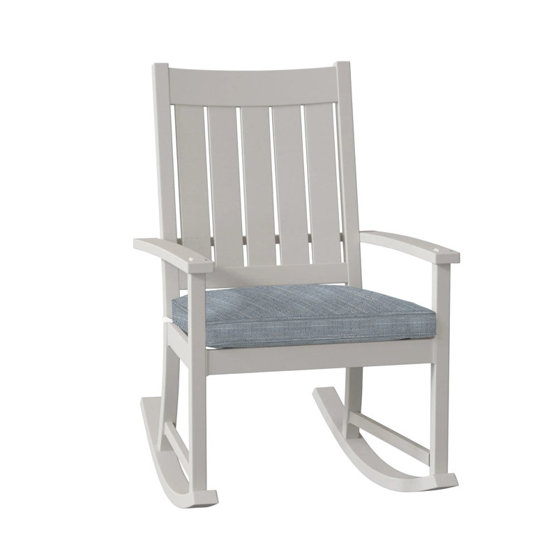 Outdoor Club Rocking Metal Chair with Cushions, No Welt, Rollo Chambray InsideOut® Linen, French Linen
