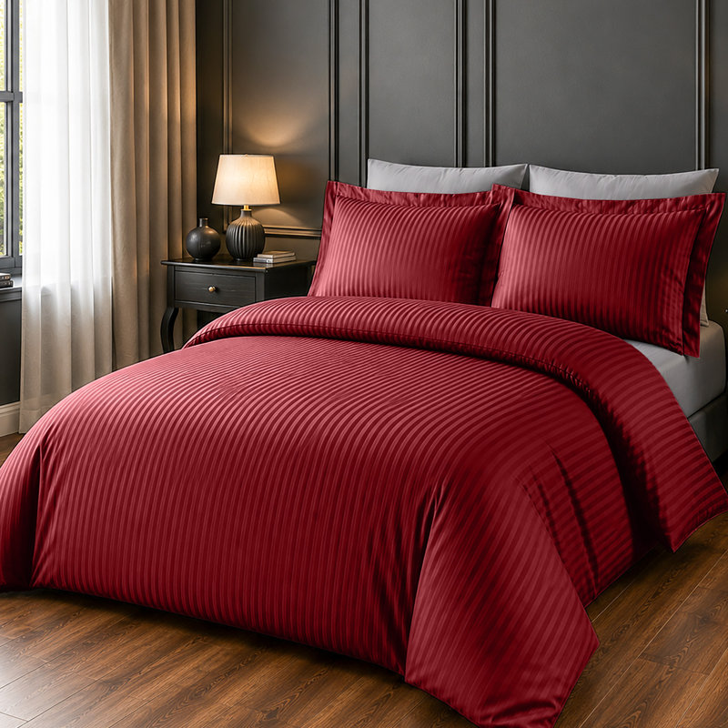 Microfiber Striped Duvet Cover Set with Pillowcases Included, Super King Duvet Cover + 2 Standard Pillowcases, Burgundy