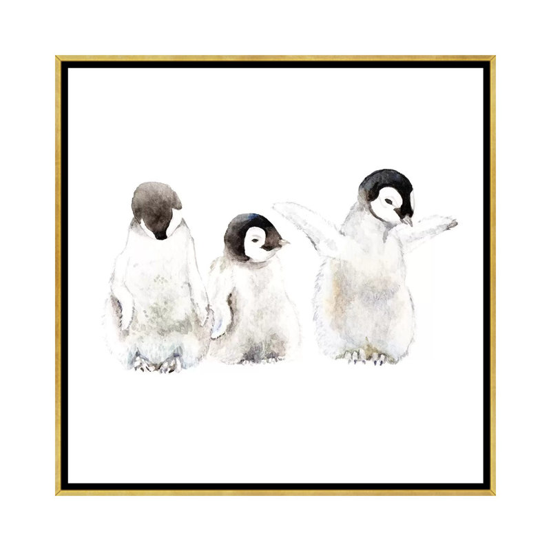 «Penguin Chicks», reproduction sur toile tendue, H 12 po x l 12 po x P 1,5 po, Toile avec cadre doré