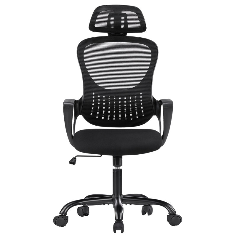 Rolling Work Chairs with Wheels and Adjustable Headrests, Black, Black