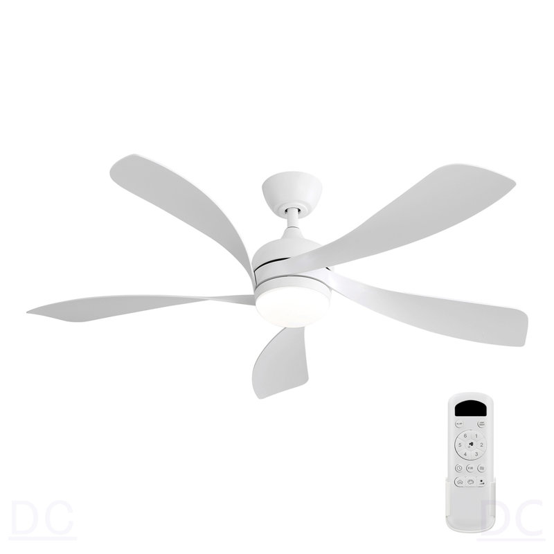 Ventilateur de plafond de 52 pouces avec lumière, intensité variable tricolore avec mémoire, 5 pales en ABS blanc, pour le salon de la chambre à coucher
