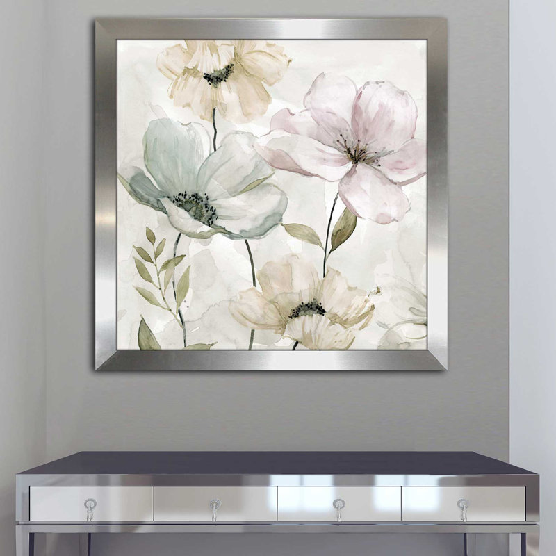 «Garden I», reproduction de peinture à l'aquarelle, H 37,5 po x l 37,5 po x P 1 po, Encadrement argenté