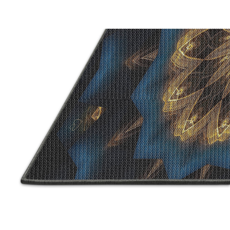 Tapis noir/bleu/beige à motifs Wuest, Rectangle 5 pi x 7 pi
