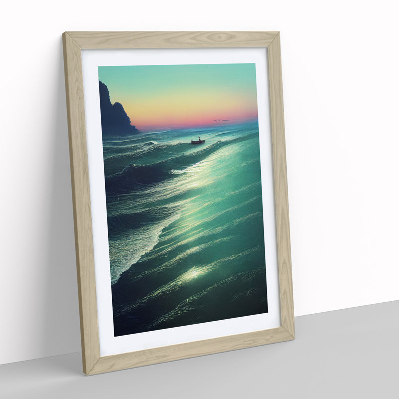XV1022-1128X Boat By The Coast - Print, Oak Framed, White, 66cm H x 48cm W x 2cm D