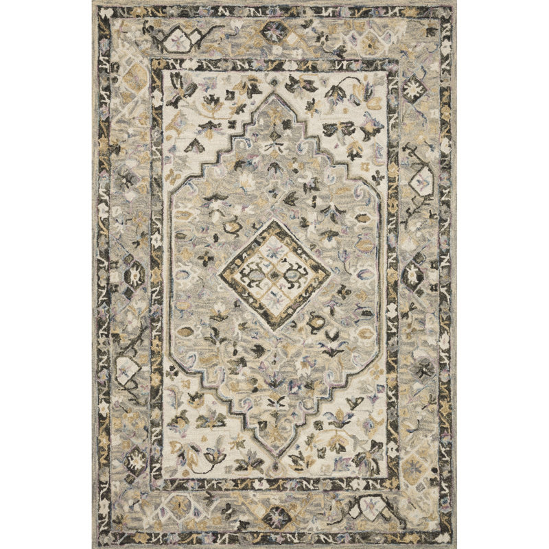 Handmade Grey and Ivory Wool Rectangular Rug, 27" x 45"