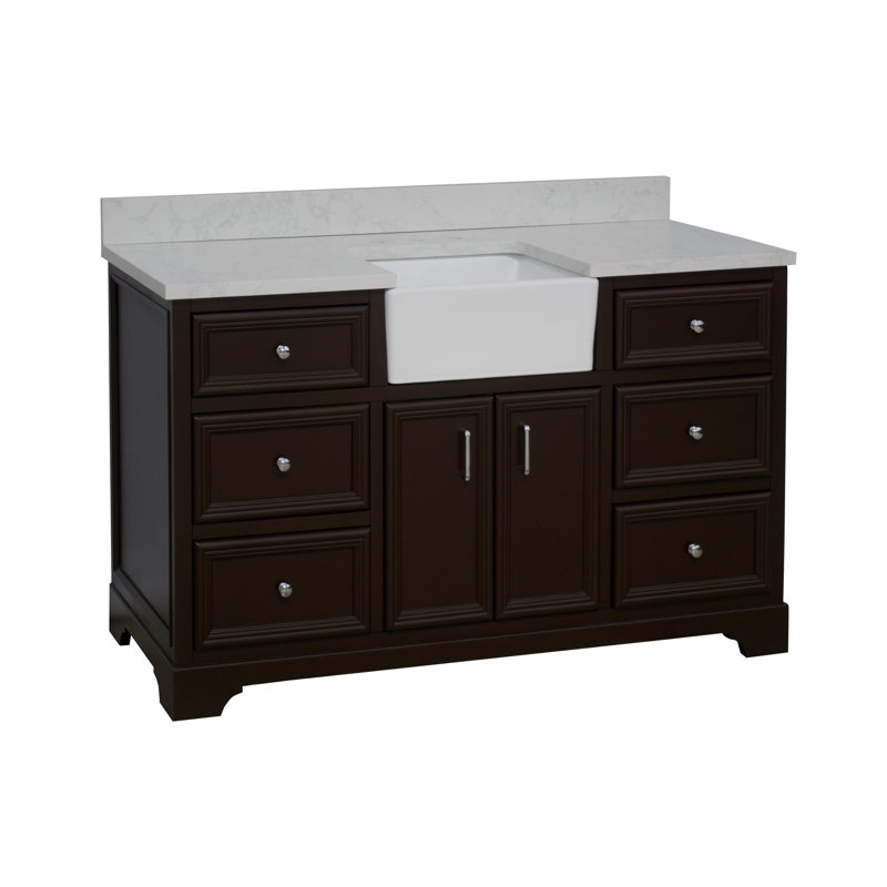 Ensemble de meuble-lavabo simple 60 po Emiliano, Chocolat, Carrara d'ingénierie