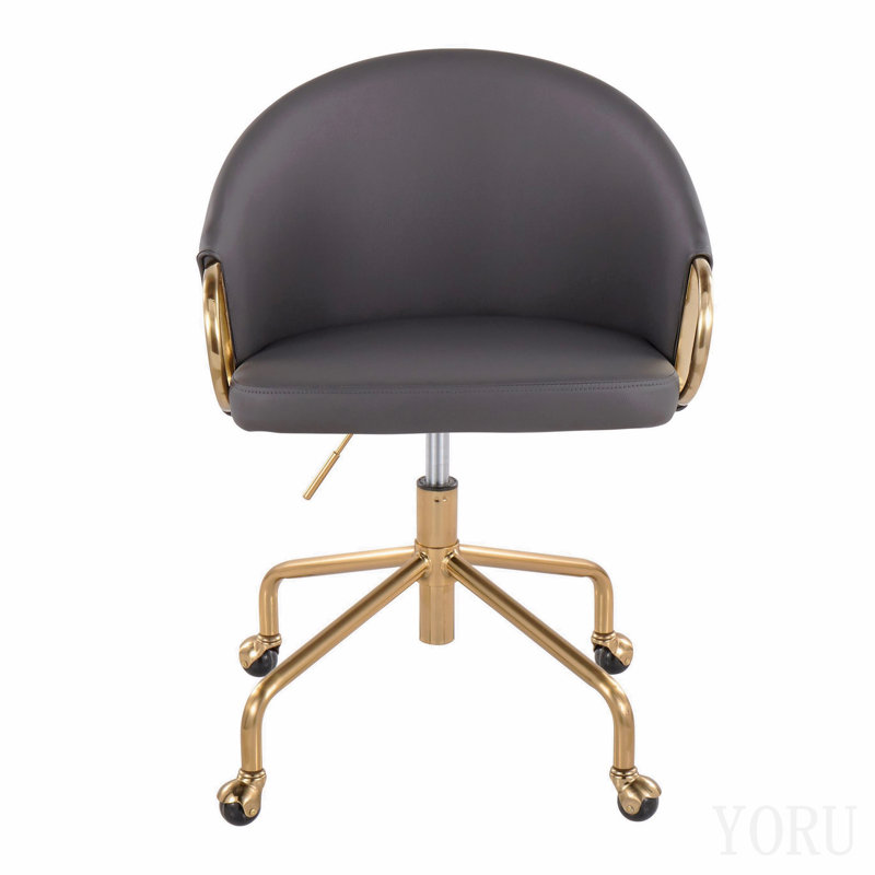 Chaise de travail contemporaine en métal doré et similicuir gris, Gris
