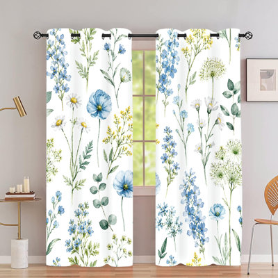 2 PCS rideaux occultants avec œillets, drapeaux à imprimé floral en polyester aquarelle Wildflower