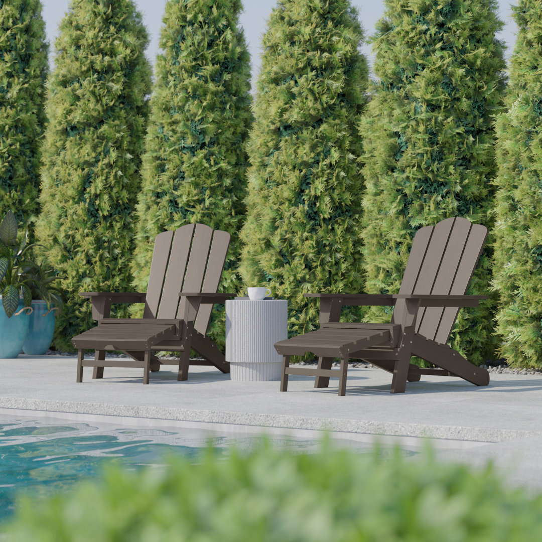 Ayleah Commercial All-Weather Plastic Adirondack Chair with Ottoman (Set of 2) Rosecliff Heights