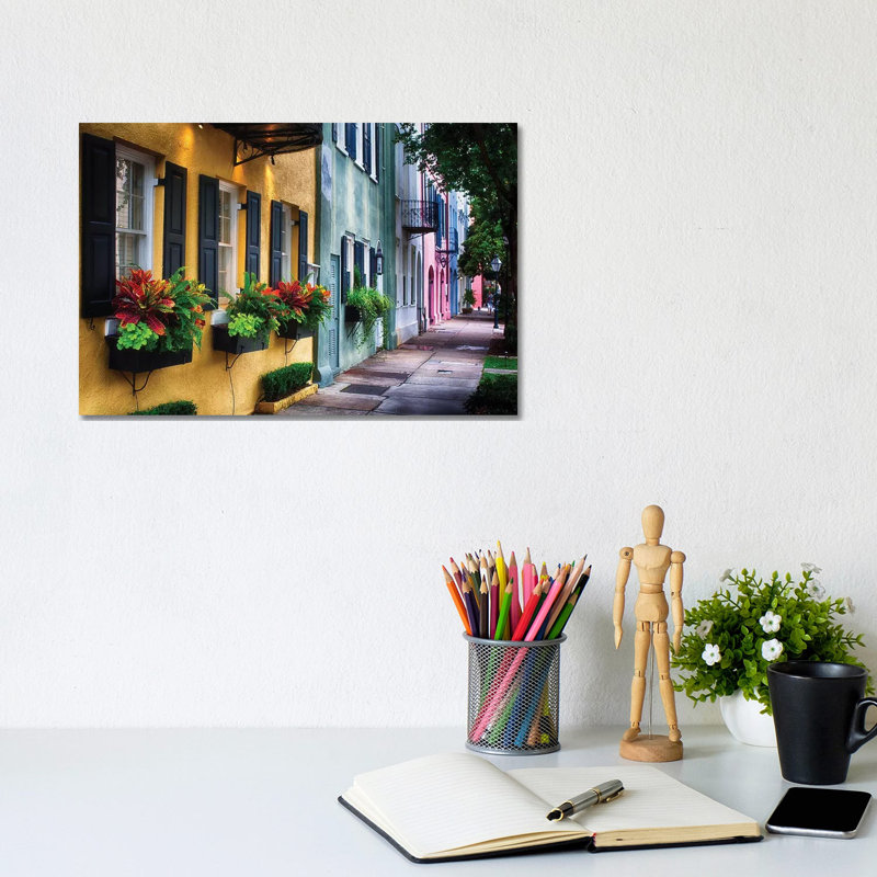 Rainbow Row, Row Of Colourful Historic Houses, East Bay Street, Charleston, South Carolina by George Oze - Wrapped Canvas Print