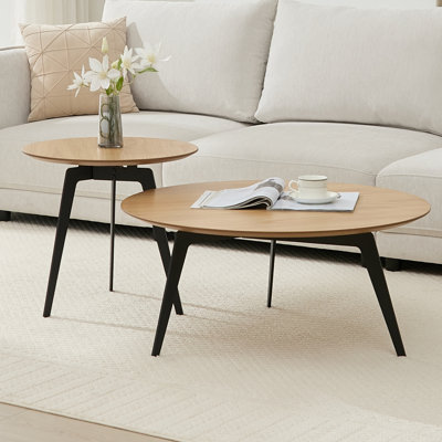Ensemble 2 pièces de table basse ronde moderne avec pieds en métal pour le salon, tables de bout pour le bureau du balcon de la chambre à coucher
