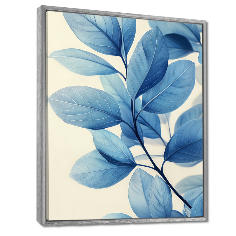 «Midnight Blue Leaves Tranquility IV», art sur toile, Argent argent, Reproduction avec cadre flottant, H 20 po x l 12 po