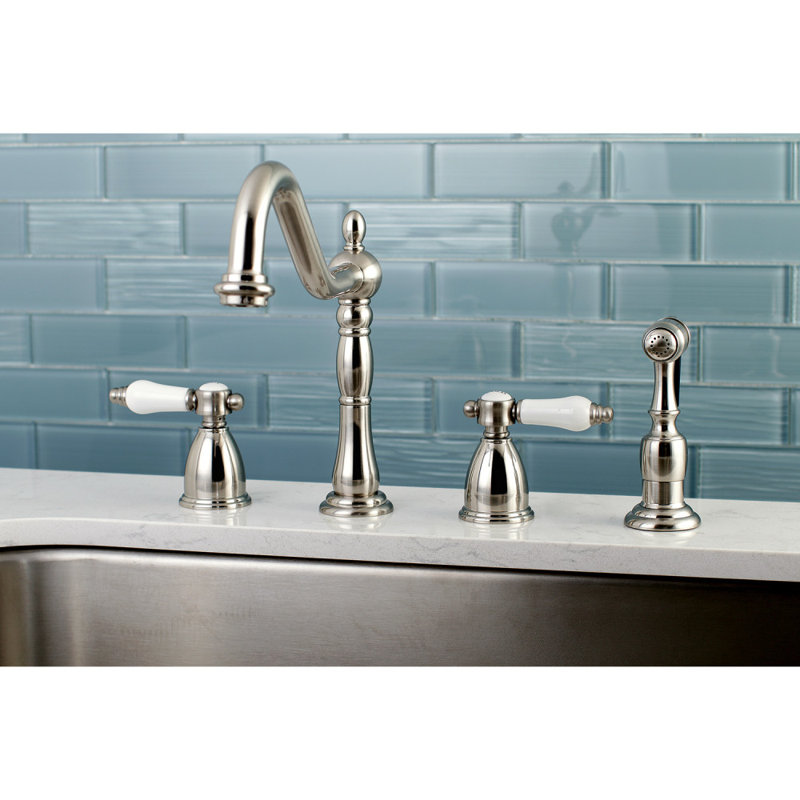 Kingston Brass Bel-Air Double-Handle Widespread Kitchen Faucet, Brushed Nickel, With Side Spray