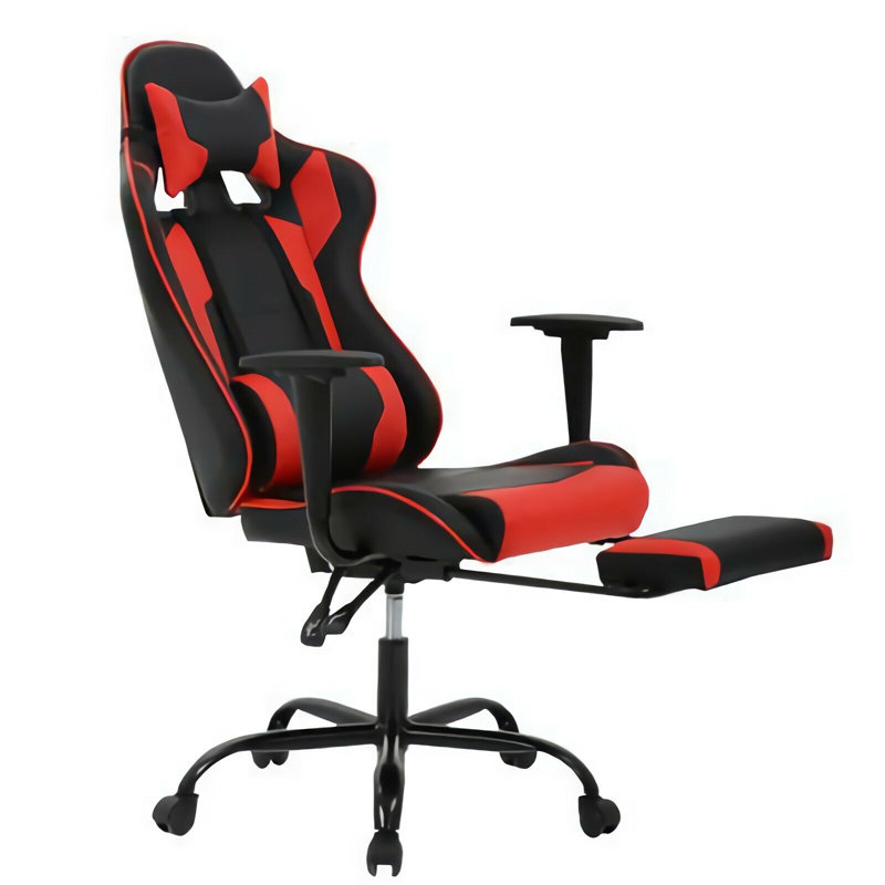 Inbox Zero Adjustable Reclining Ergonomic Faux Leather Swiveling PC & Racing Game Chair with Footrest, Red