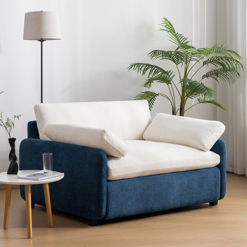 Chaise en chenille de 50 po de largeur avec oreillers, Bleu