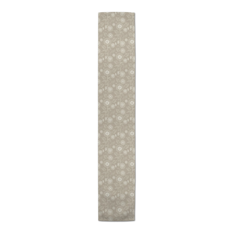 Rectangular Floral Table Runner, 90" x 16", Taupe