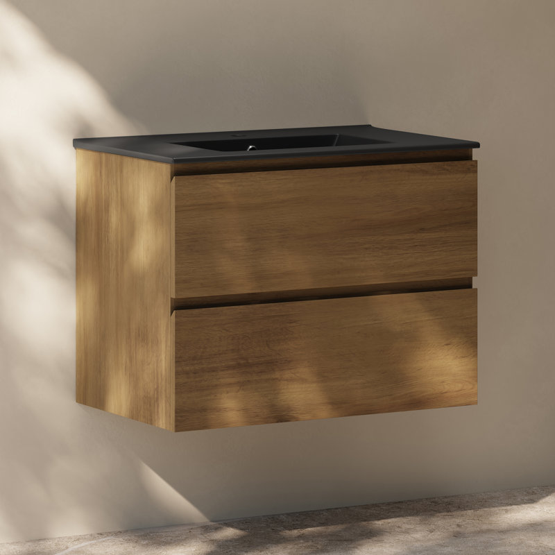 Meuble-lavabo mural 30 po avec comptoir noir Liberte, Chêne brun