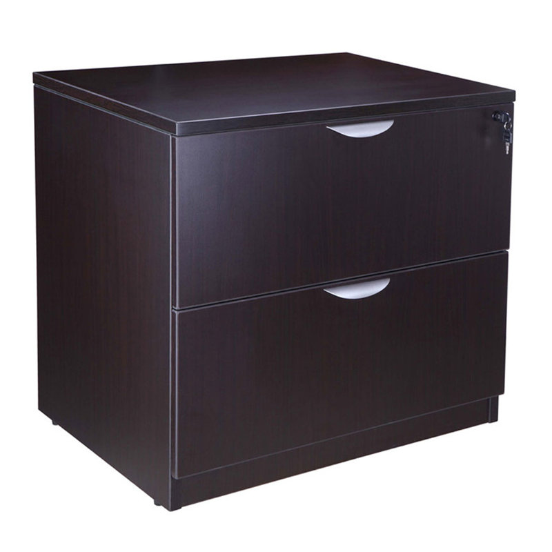 Tia Lateral File Cabinet, 31 Inch, 2 Drawers W Lock, Mocha Brown Wood, Mocha Brown/Silver