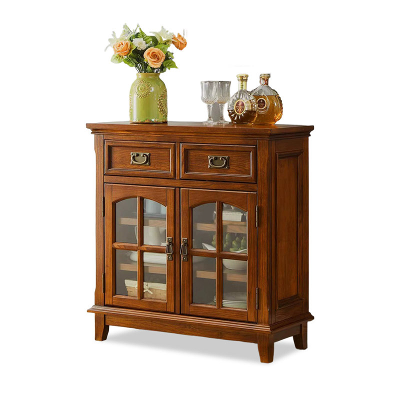 Buffet merisier massif + bois manufacturé + verre, Cerise profonde