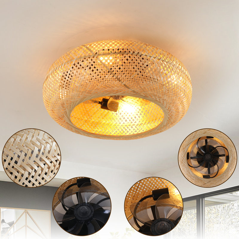 Ventilateur de plafond 19 po en rotin avec 4 ampoules, à intensité variable, télécommande, 7 pales, moteur à courant continu réversible