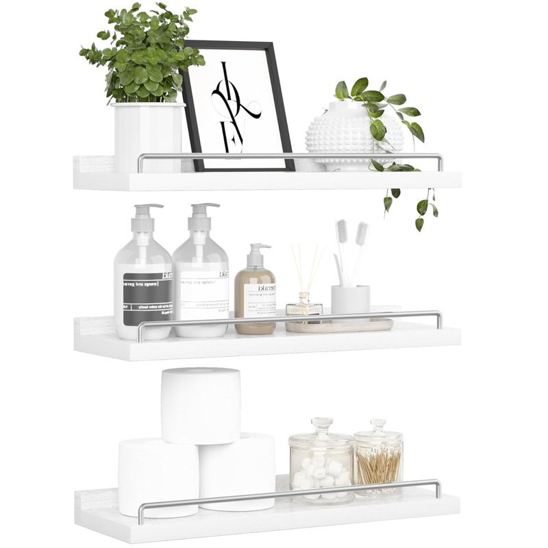 Floating Shelves, 3 Pcs, White/grey