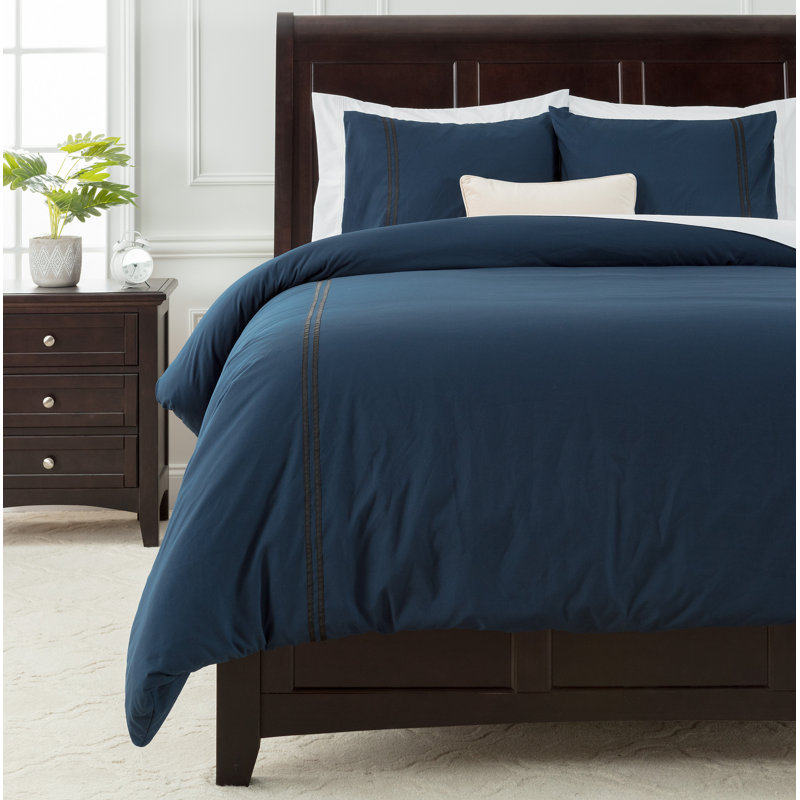 Ensemble de housse de couette réversible en microfibre , Housse simple et 1 taie décorative, Bleu marine