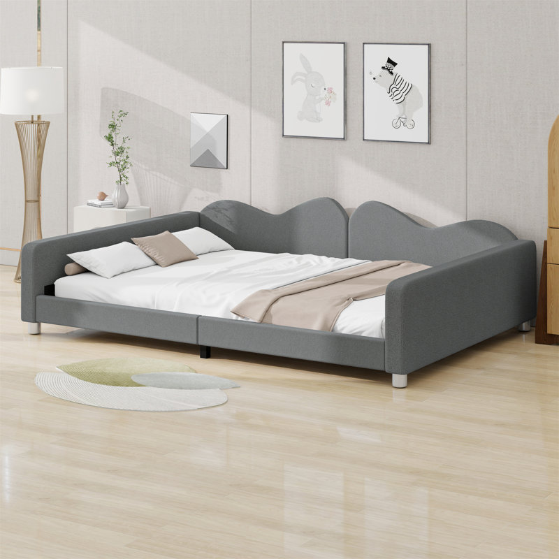 Upholstered Daybed With Cloud-Shaped Backrest, Gray
