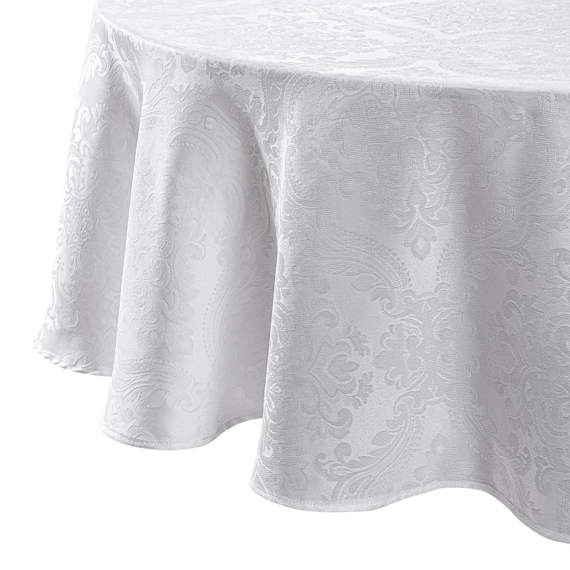 White Jacquard Rain Resistant Round Table Cloth