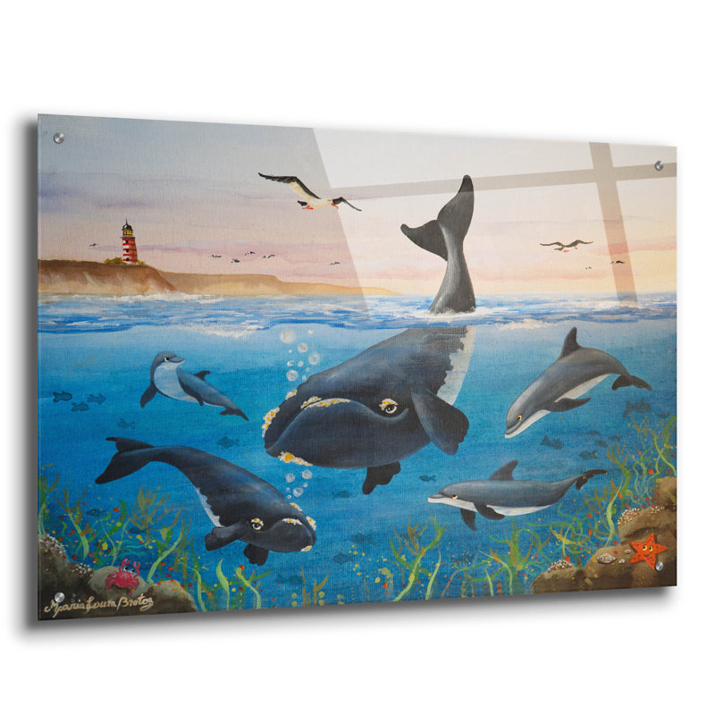  «Lets Play With The Dolphins». par Maria Laura Bratoz, art mural en verre acrylique, 36 po x 24 po, H 24 po x l 36 po